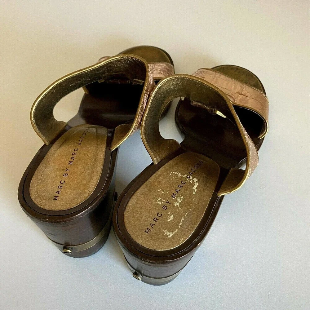 Marc Jacobs Mule Slide Slip On Sandal Pink Metallic Open Toe Block Heel …